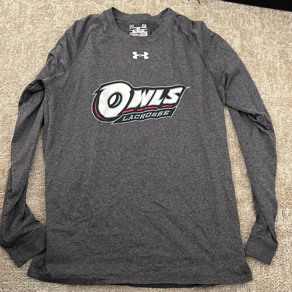 Gray long sleeved temple lacrosse t shirt
